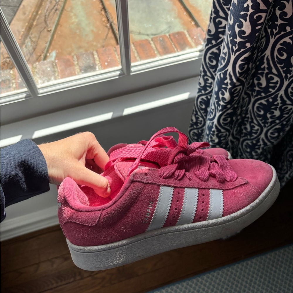 adidas Pink Suede Campus Sneakers with White Stripes